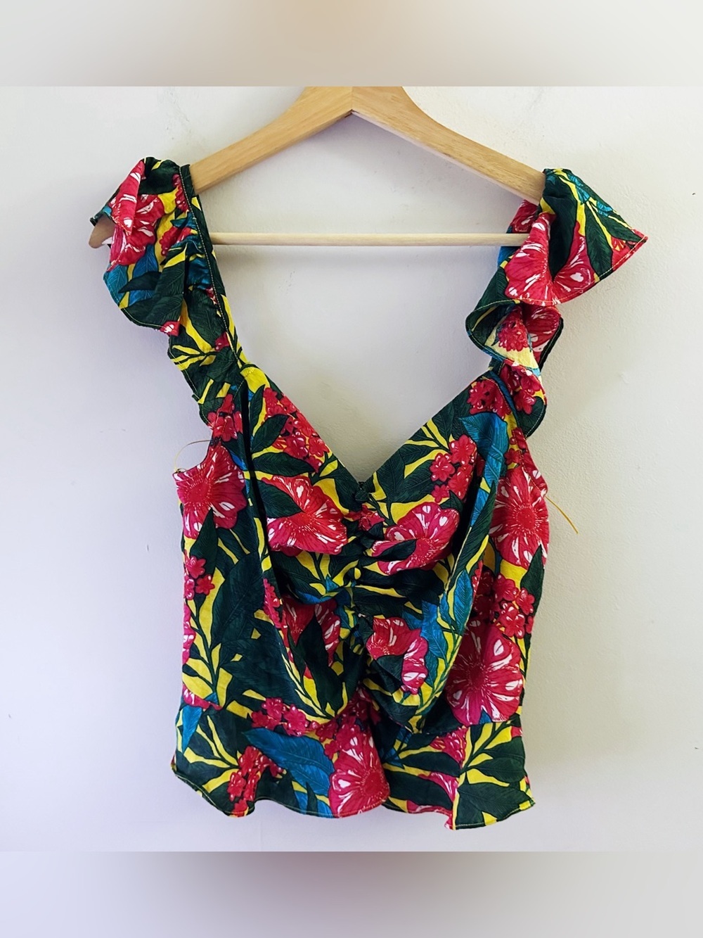 Milk & Honey Floral Ruffle V-Neck Crop Top Boho Tropical Fairy Festival